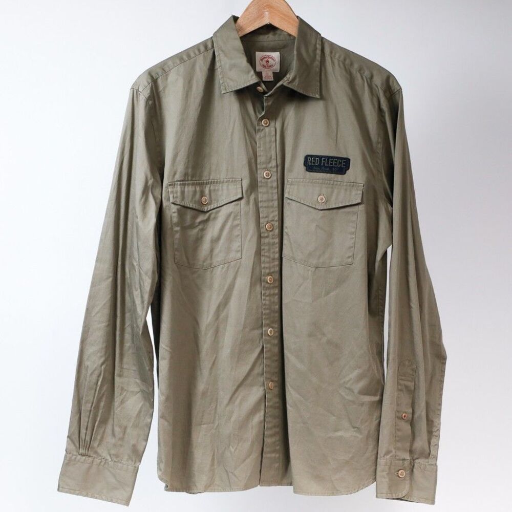 Brooks Brothers NEW YORK Red Fleece Olive Green Casual Button Down Shirt, Large